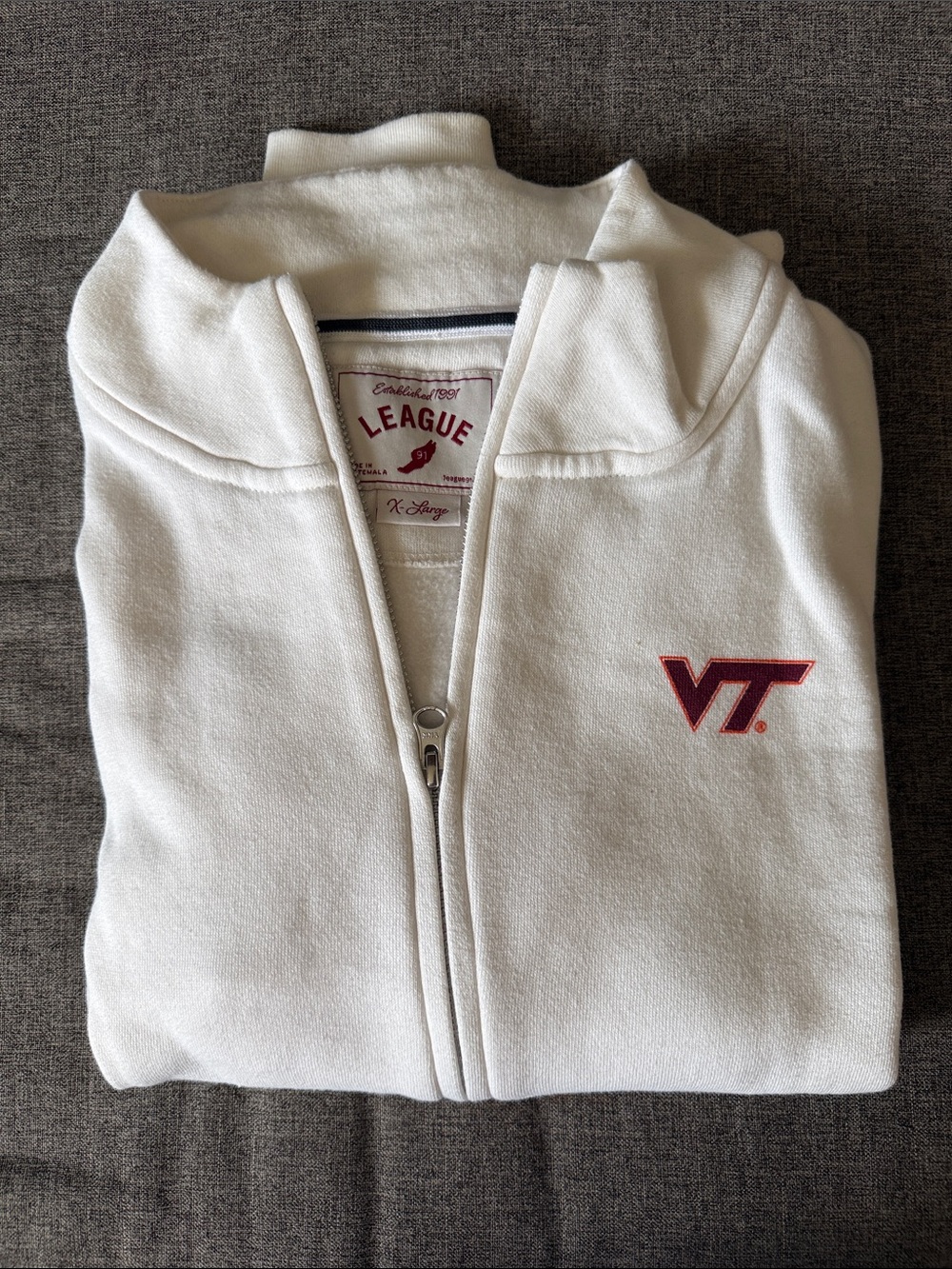 League Women’s White half-zip Sweater with Maroon Virginia Tech Logo-never worn